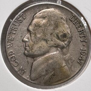 1947 D Jefferson Nickel United States 5 Cents Denver Mint Vintage Coin 0299